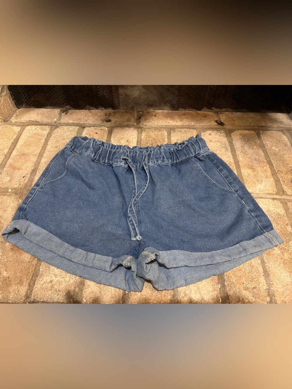 SHEIN Blue Paperbag Denim Shorts with Drawstring EUC